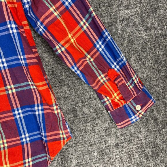 Old Navy Shirt Women Small Red Blue Classic Flannel Plaid Button-Up Chore Barn - Picture 5 of 11